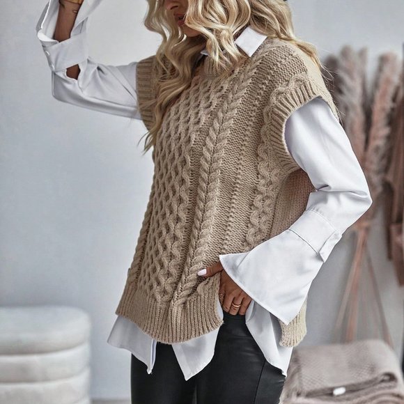 . Sweaters - Cable Knit Sweater Vest